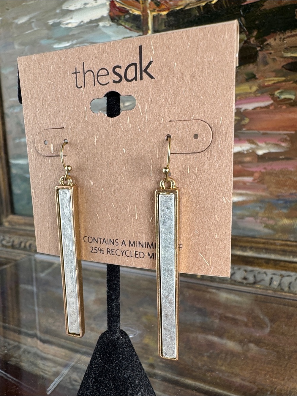 0635-the‎ sak Gold and White Bar Drop Earrings